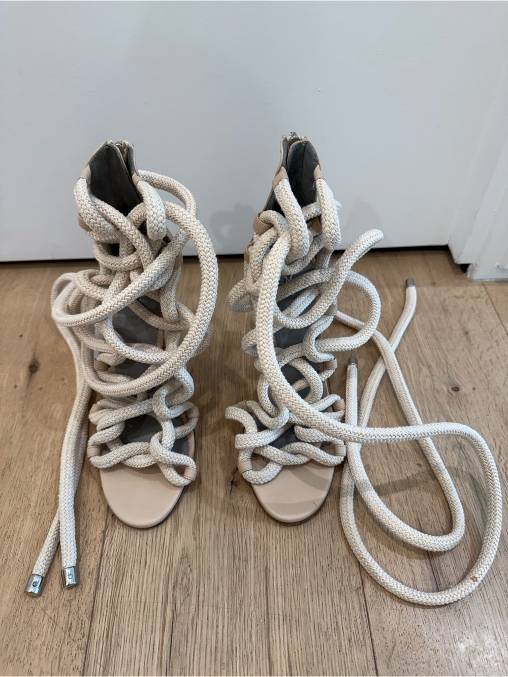 Monika Chiang Cream Rope Lace-Up Stiletto Sandals - Picture 2 of 9